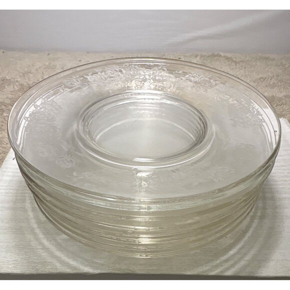 8 Vtg Clear Glass Plates 6" With Floral Rose Etched Design Bread Dessert Saucer - Picture 10 of 16